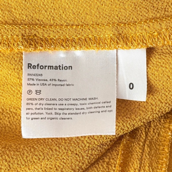 REFORMATION Goldenrod Crepe Square Neck Slim Fit Side Slit Midi Sheath Dress 0 - Picture 8 of 8